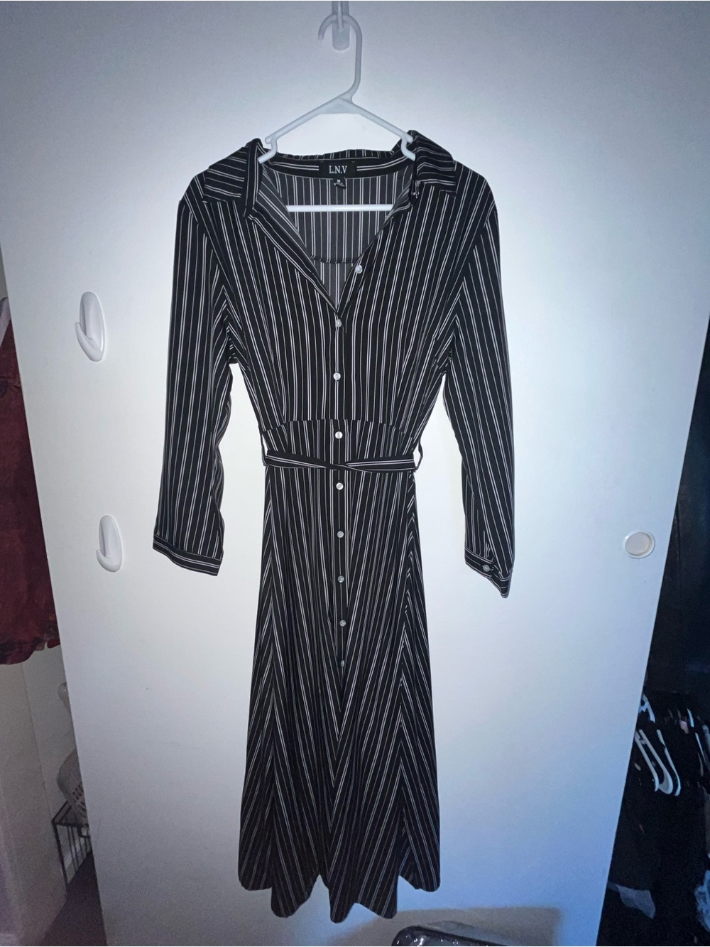 Black & White Striped Long-Sleeve Button Dress